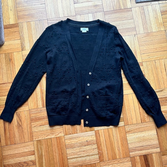 Black Button-Up Cardigan with Textured Dots - Picture 1 of 4